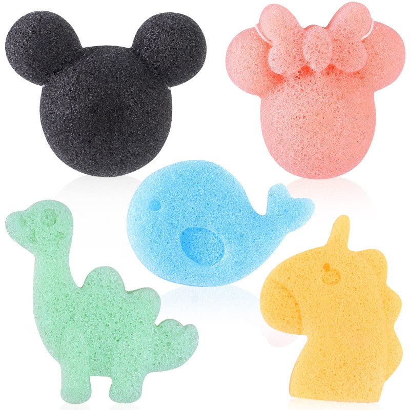 KECUCO Konjac Baby Bath Sponge for Bathing, Classic Shapes Natural Bath Sponges for Infants, Toddler, Newborns, Natural and Safe Plant-Based Konjac Baby Bath Accessories, 5PCS (Set-1) - Image 1
